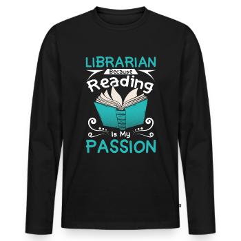Bibliothécaire parce que la lecture est ma passion - T-shirt manches longues Premium bio Homme - noir - Devant - Nico (187cm)