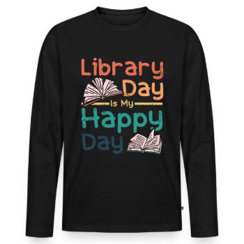 Le jour de la bibliothèque est mon jour heureux - T-shirt manches longues Premium bio Homme - noir - Devant - Nico (187cm)