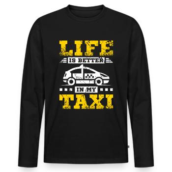 Life is better in my taxi - Men's Premium Organic Long Sleeve Shirt - black - Front - Nico (187cm)