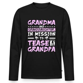 Grandma and granddaughter tease grandpa - Men's Premium Organic Long Sleeve Shirt - black - Front - Nico (187cm)