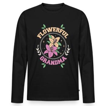 Grand-mère fleurie - T-shirt manches longues Premium bio Homme - noir - Devant - Nico (187cm)