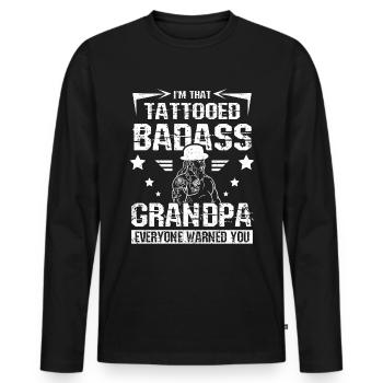 Tattooed badass Grandpa - Männer Premium Bio Langarmshirt - Schwarz - Vorne - Nico (187cm)