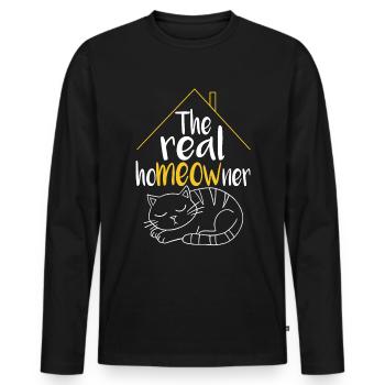 The real homeowner cat - Men's Premium Organic Long Sleeve Shirt - black - Front - Nico (187cm)