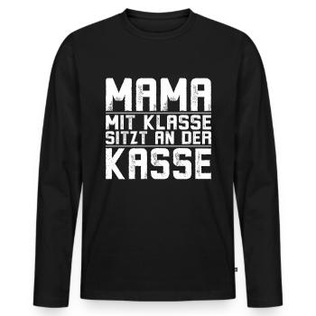 Mama mit klasse sitzt an der kasse - Männer Premium Bio Langarmshirt - Schwarz - Vorne - Nico (187cm)