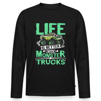 Life is better with Monster trucks - Men's Premium Organic Long Sleeve Shirt - black - Front - Nico (187cm)