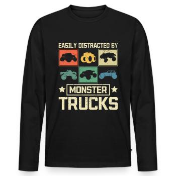 Easily distracted by Monster trucks - Men's Premium Organic Long Sleeve Shirt - black - Front - Nico (187cm)