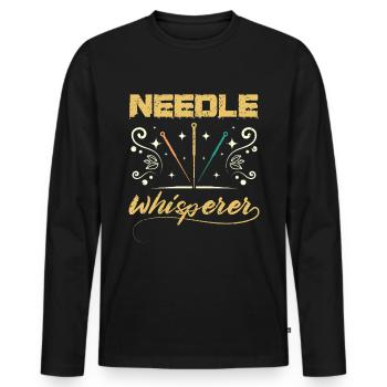Chuchoteur d’aiguille acupuncteur - T-shirt manches longues Premium bio Homme - noir - Devant - Nico (187cm)