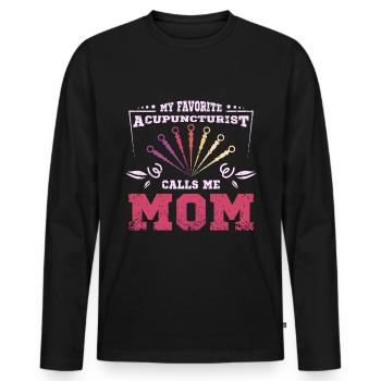 Mon acupuncteur préféré m’appelle maman - T-shirt manches longues Premium bio Homme - noir - Devant - Nico (187cm)