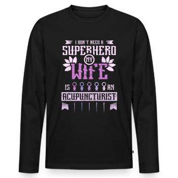 Ma femme est acupunctrice - T-shirt manches longues Premium bio Homme - noir - Devant - Nico (187cm)
