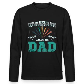 Mon acupuncteur préféré m’appelle papa - T-shirt manches longues Premium bio Homme - noir - Devant - Nico (187cm)