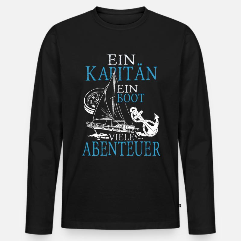 Ein kapitän ein boot viele abenteuer - Männer Premium Bio Langarmshirt - Schwarz