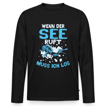 Wenn der See ruft muss ich los tauchen - Männer Premium Bio Langarmshirt - Schwarz - Vorne - Nico (187cm)