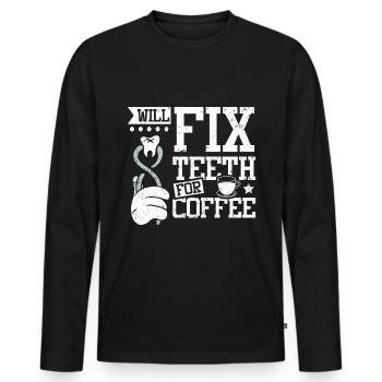 Réparera les dents pour le dentiste au café - T-shirt manches longues Premium bio Homme - noir - Devant - Nico (187cm)
