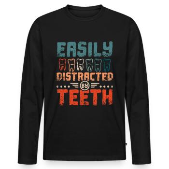 Facilement distrait par les dents - T-shirt manches longues Premium bio Homme - noir - Devant - Nico (187cm)