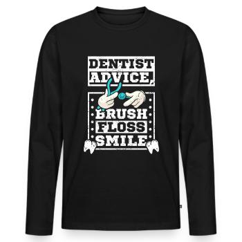 Conseils du dentiste brosse à fil dentaire sourire - T-shirt manches longues Premium bio Homme - noir - Devant - Nico (187cm)