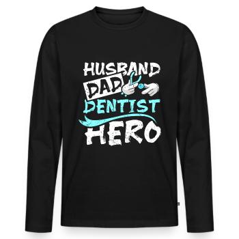 Mari papa dentiste héros - T-shirt manches longues Premium bio Homme - noir - Devant - Nico (187cm)