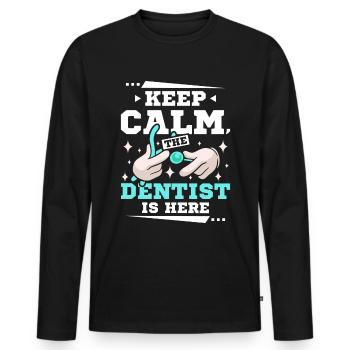 Restez calme le dentiste est ici - T-shirt manches longues Premium bio Homme - noir - Devant - Nico (187cm)