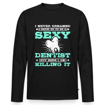 Dentiste sexy - T-shirt manches longues Premium bio Homme - noir - Devant - Nico (187cm)