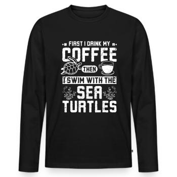 Café et baignade avec les tortues de mer - T-shirt manches longues Premium bio Homme - noir - Devant - Nico (187cm)