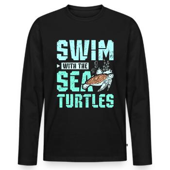 Swim with the sea turtles - Men's Premium Organic Long Sleeve Shirt - black - Front - Nico (187cm)