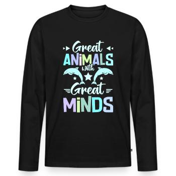 Grands animaux avec de grands esprits dauphins - T-shirt manches longues Premium bio Homme - noir - Devant - Nico (187cm)