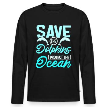 Save the dolphins protect the ocean - Männer Premium Bio Langarmshirt - Schwarz - Vorne - Nico (187cm)