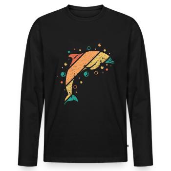 Dauphin rétro vintage - T-shirt manches longues Premium bio Homme - noir - Devant - Nico (187cm)