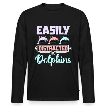 Easily distracted by dolphins - Männer Premium Bio Langarmshirt - Schwarz - Vorne - Nico (187cm)