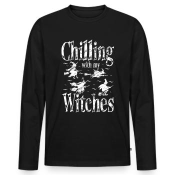 Chilling with my witches - Men's Premium Organic Long Sleeve Shirt - black - Front - Nico (187cm)