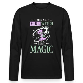 This is a girl witch likes magic - Men's Premium Organic Long Sleeve Shirt - black - Front - Nico (187cm)