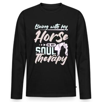 Être avec mon cheval est ma thérapie de l’âme - T-shirt manches longues Premium bio Homme - noir - Devant - Nico (187cm)