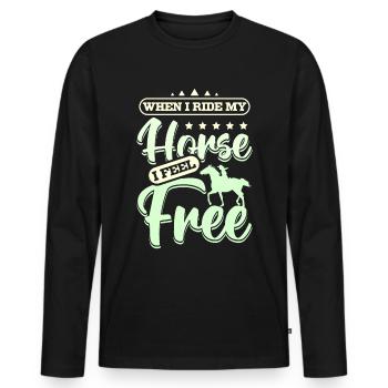 When I ride my horse I feel free - Männer Premium Bio Langarmshirt - Schwarz - Vorne - Nico (187cm)