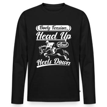 Tension corporelle tête haute et talons baissés - T-shirt manches longues Premium bio Homme - noir - Devant - Nico (187cm)