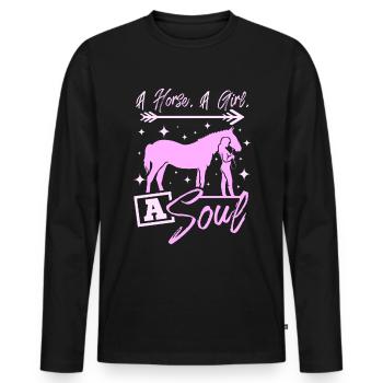 Un cheval une fille une âme - T-shirt manches longues Premium bio Homme - noir - Devant - Nico (187cm)
