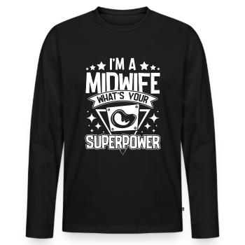 Je suis une sage-femme quel est votre superpouvoir - T-shirt manches longues Premium bio Homme - noir - Devant - Nico (187cm)