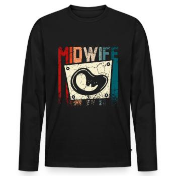 Sage-femme rétro vintage - T-shirt manches longues Premium bio Homme - noir - Devant - Nico (187cm)
