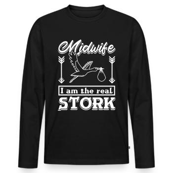 Midwife I am the real stork - Männer Premium Bio Langarmshirt - Schwarz - Vorne - Nico (187cm)