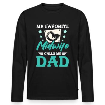 Ma sage-femme préférée m’appelle papa - T-shirt manches longues Premium bio Homme - noir - Devant - Nico (187cm)