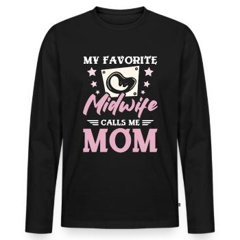 Ma sage-femme préférée m’appelle maman - T-shirt manches longues Premium bio Homme - noir - Devant - Nico (187cm)