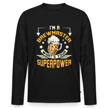 I'm a brewmaster what's your superpower - Männer Premium Bio Langarmshirt - Schwarz - Vorne - Nico (187cm)