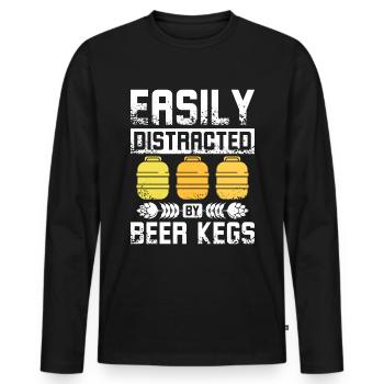 Easily distracted by beer kegs - Men's Premium Organic Long Sleeve Shirt - black - Front - Nico (187cm)