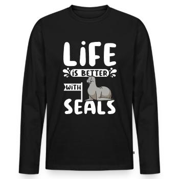 Life is better with seals - Männer Premium Bio Langarmshirt - Schwarz - Vorne - Nico (187cm)