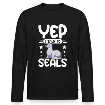 Yep I talk to seals - Männer Premium Bio Langarmshirt - Schwarz - Vorne - Nico (187cm)