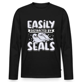 Easily distracted by seals - Männer Premium Bio Langarmshirt - Schwarz - Vorne - Nico (187cm)