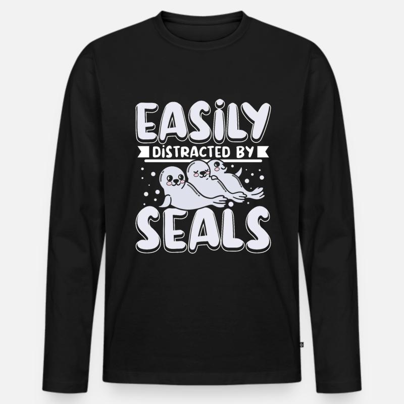 Easily distracted by seals - Männer Premium Bio Langarmshirt - Schwarz