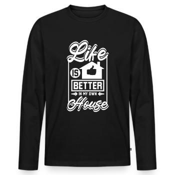 La vie est meilleure dans ma propre maison - T-shirt manches longues Premium bio Homme - noir - Devant - Nico (187cm)