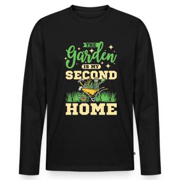 The garden is my second home - Männer Premium Bio Langarmshirt - Schwarz - Vorne - Nico (187cm)