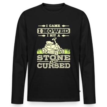 I mowed i hit a stone and cursed lawn mower - Männer Premium Bio Langarmshirt - Schwarz - Vorne - Nico (187cm)