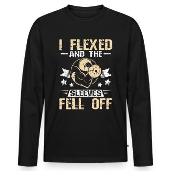 I Flexed and the sleeves fell of - Men's Premium Organic Long Sleeve Shirt - black - Front - Nico (187cm)