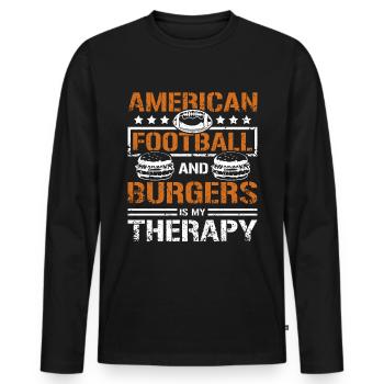American football and burger is my therapy - Männer Premium Bio Langarmshirt - Schwarz - Vorne - Nico (187cm)